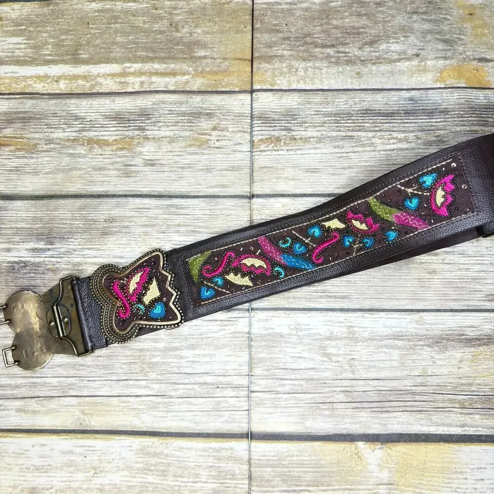 Chico's Genuine Leather Beaded‎ Chunky Western Cowgirl Belt Sz S/M